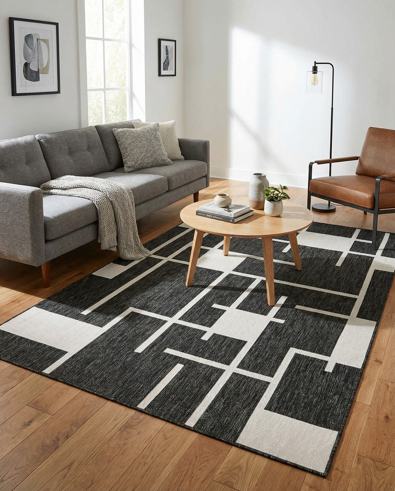Urban Terrace Collection Area Rug -  Parkside Rectangle Black and White  lifestyle 10