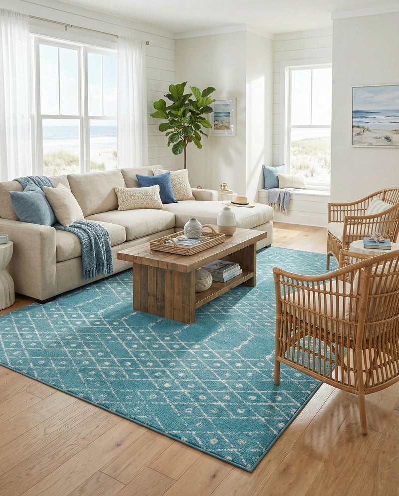 Marrakesh Lattice Collection Area Rug - Casablanca (Teal blue) Rectangle Teal blue  lifestyle 3
