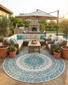 Patio Heritage Collection Area Rug -  Lafayette (Aqua) Round Aqua  lifestyle 16