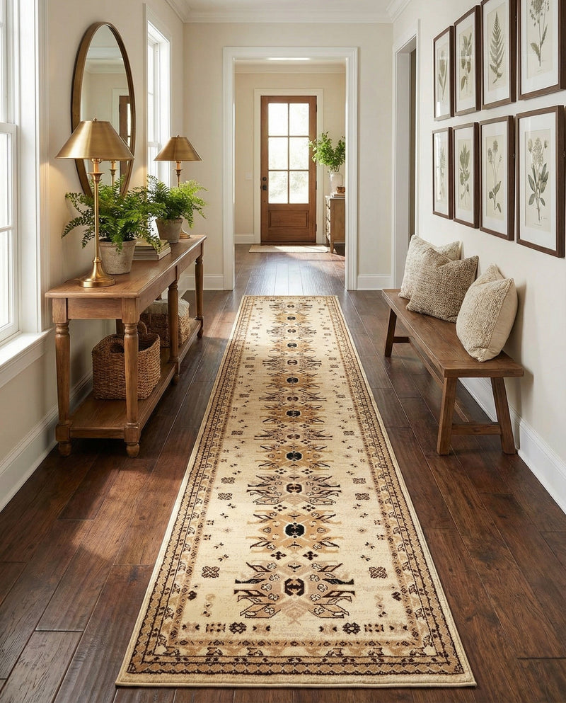 Tabriz Tapestries Collection Area Rug - Azerbaijan (Ivory) Runner Ivory  lifestyle 50