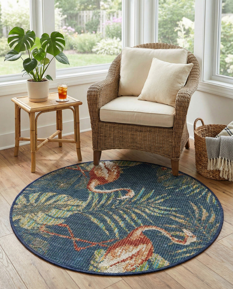 Coastal Terrace Collection Area Rug - Seabreeze Round Navy Blue  lifestyle 67