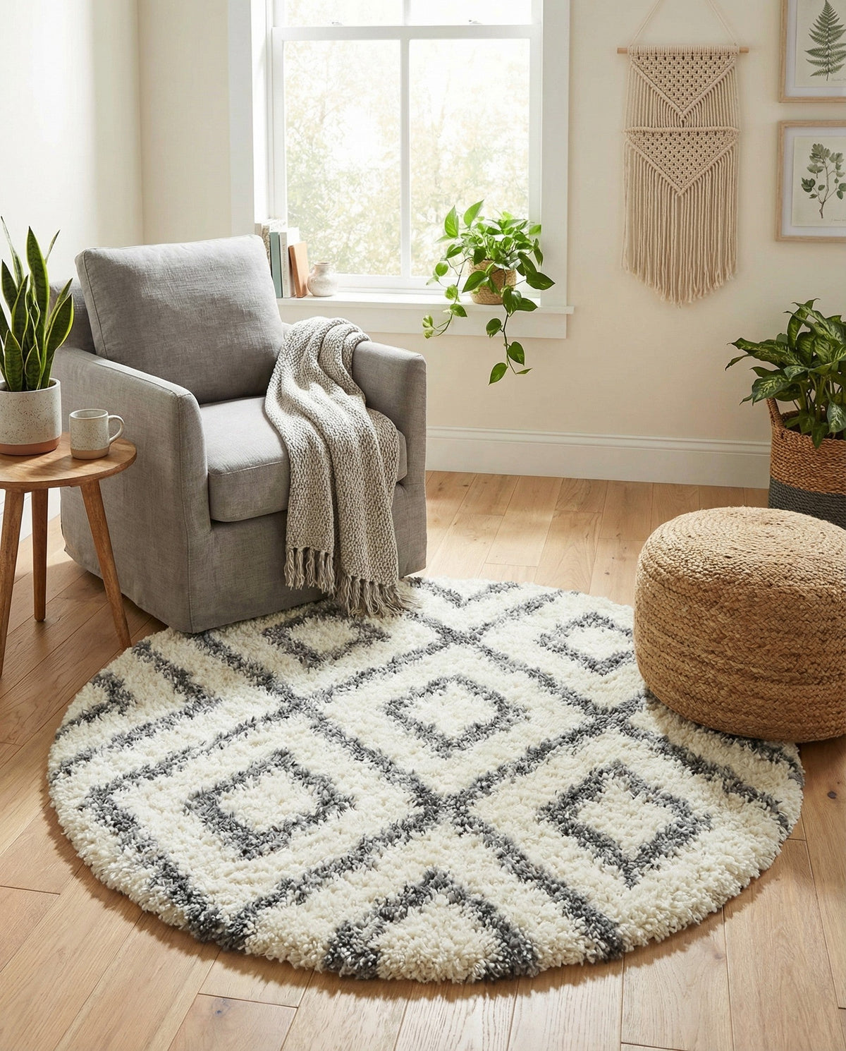 Cozy Cove Shag Collection Area Rug -  Dunes Round Ivory  lifestyle 95