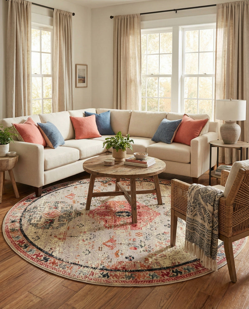 Patio Heritage Collection Area Rug -  Meadow Round Multi  lifestyle 67