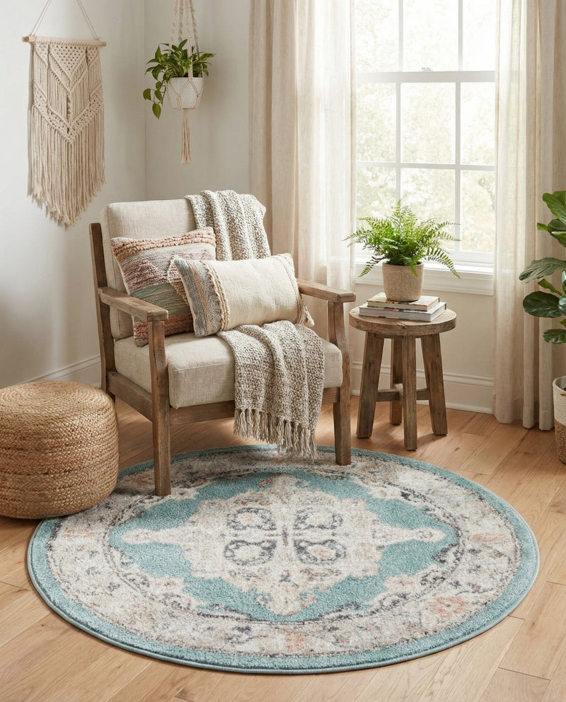 Beverly Grove Collection Area Rug -  Fairfax (Aqua) Round Aqua  lifestyle 59