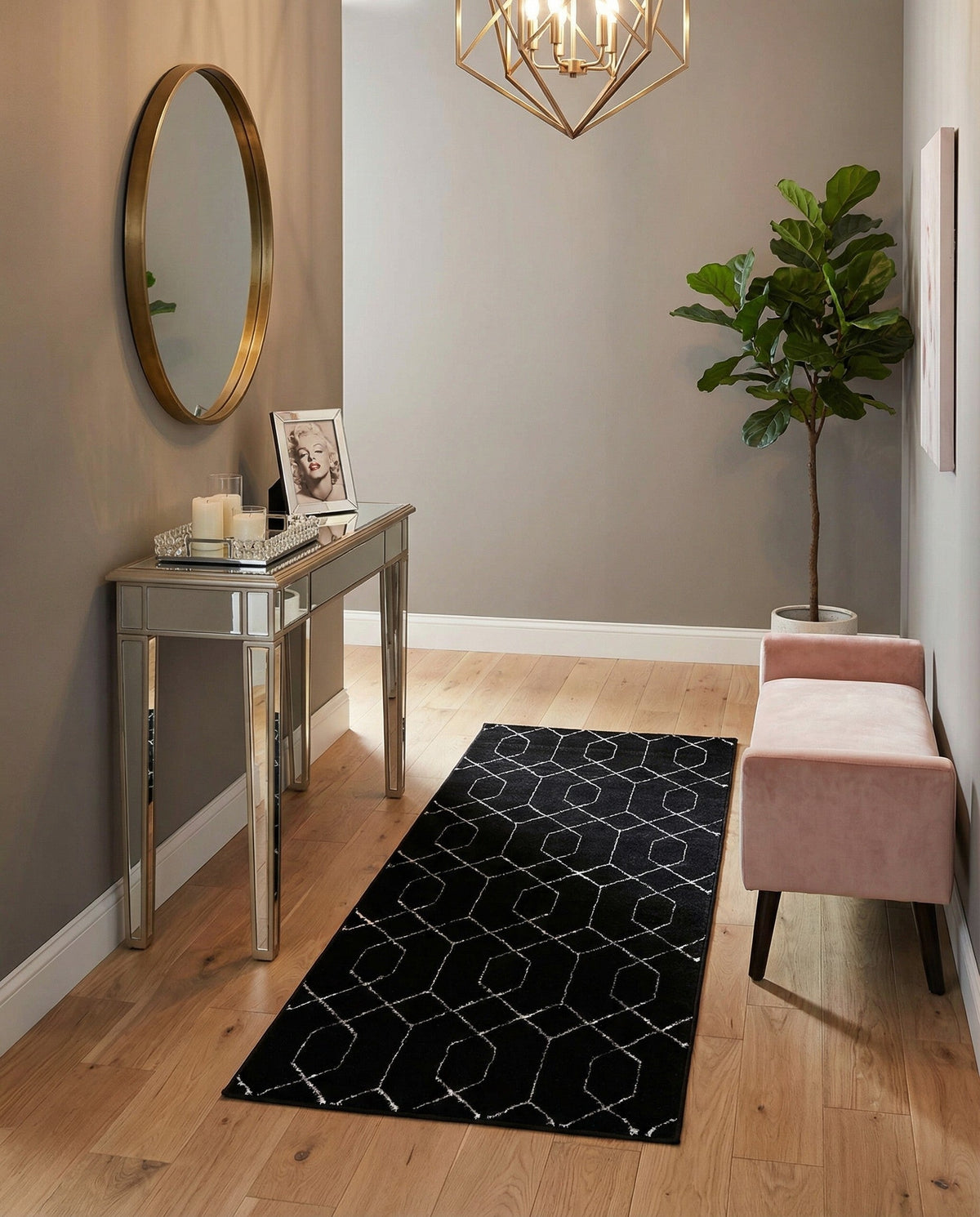 Hollywood Luxe Collection Area Rug - Sunset Runner Black and Silver  lifestyle 192