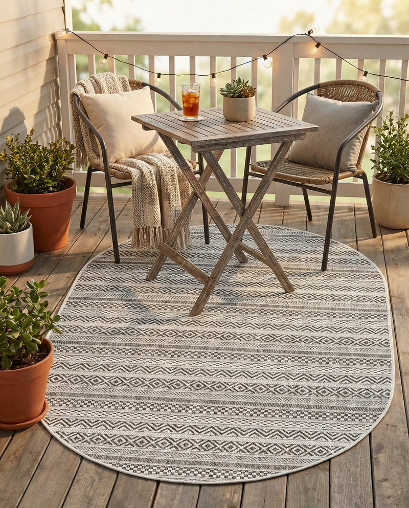Seaside Stripes Collection Area Rug -  Boardwalk (Beige) Oval Beige  lifestyle 74