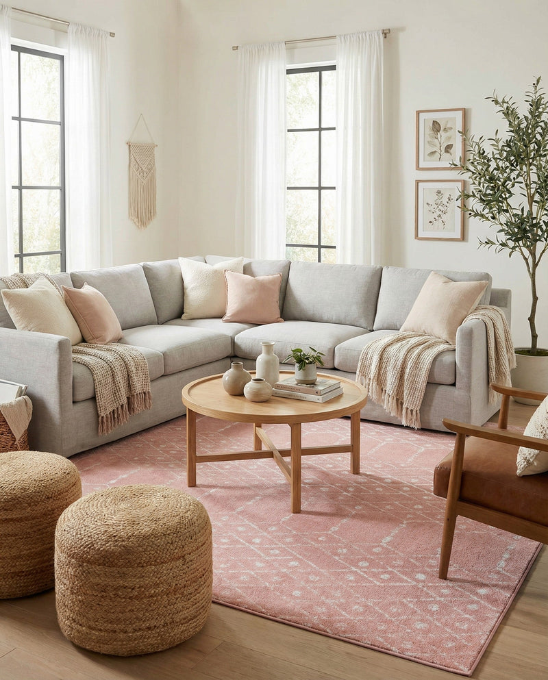 Marrakesh Lattice Collection Area Rug - Casablanca (Rose Pink) Rectangle Rose Pink  lifestyle 7