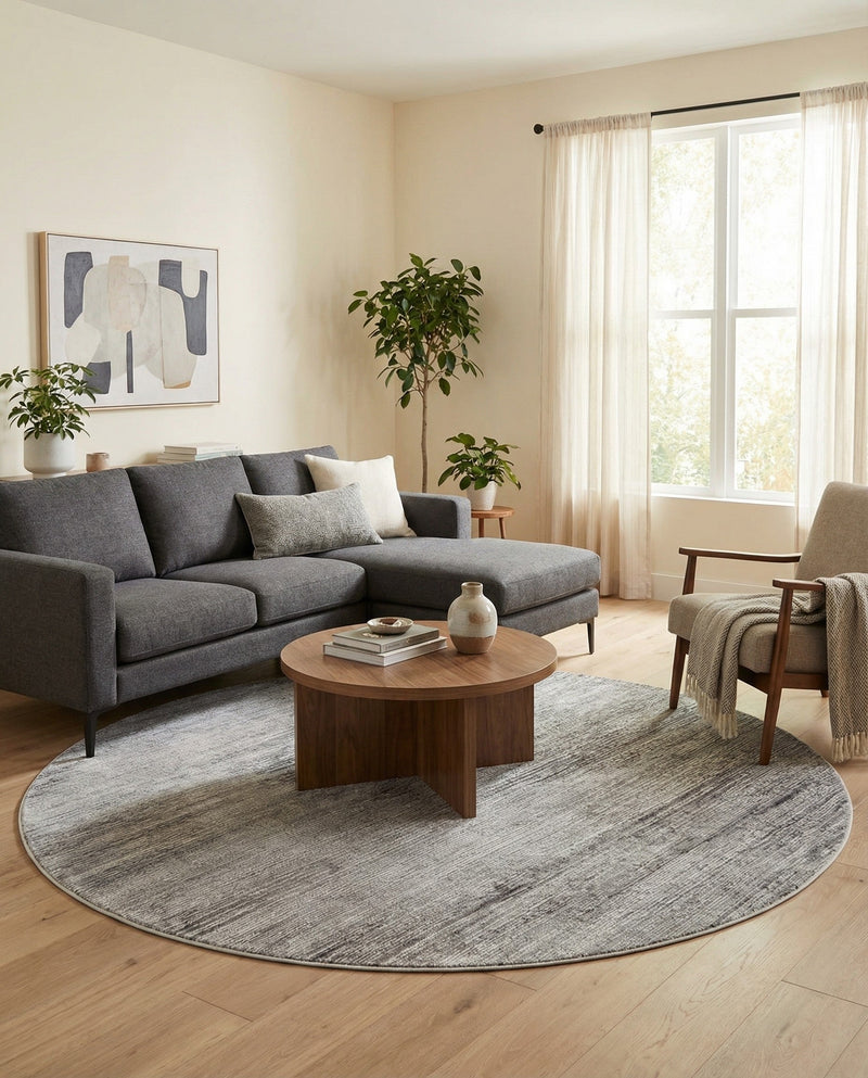 Bloomsbury Elegance Collection Area Rug -  Kensington (Gray) Round Gray  lifestyle 77