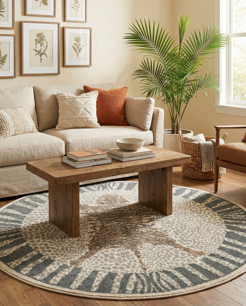 Savannah Sojourn Collection Area Rug -  Masai Round Gray and Ivory  lifestyle 46