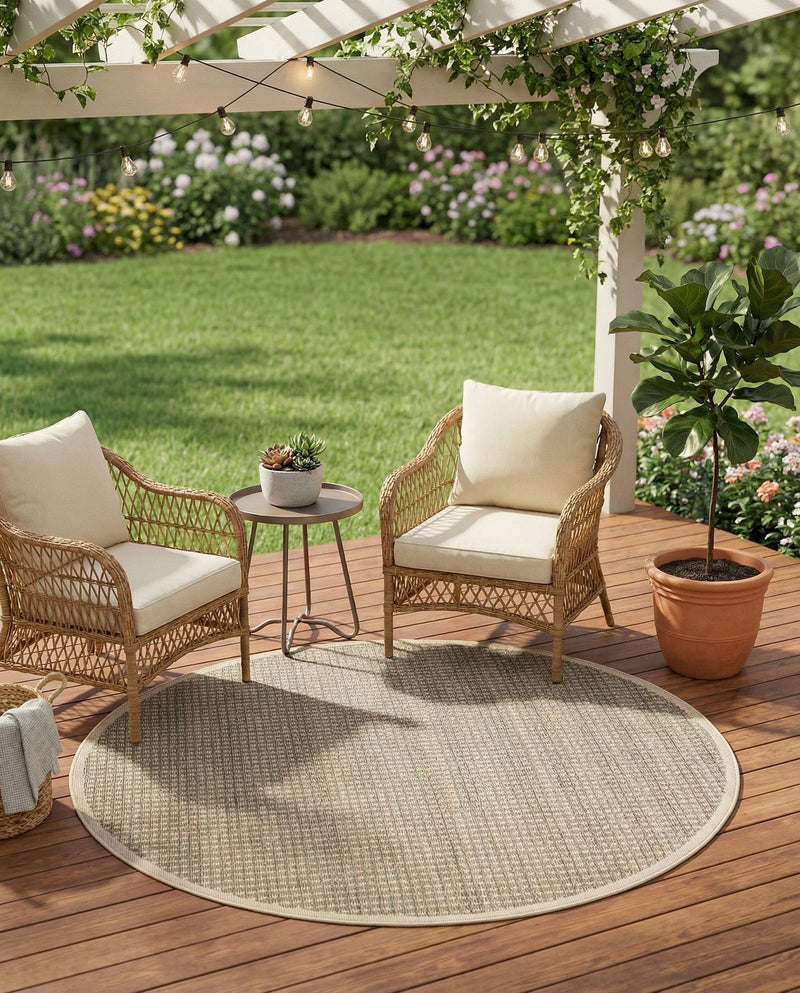 Terrace Fringe Collection Area Rug - Patio Round Brown  lifestyle 71