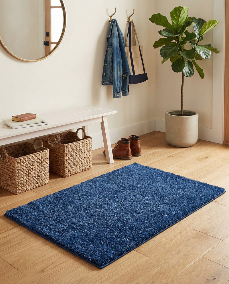 Solid Shag Seaside Collection Area Rug - Azure Cove (Navy Blue) Rectangle Navy Blue  lifestyle 12