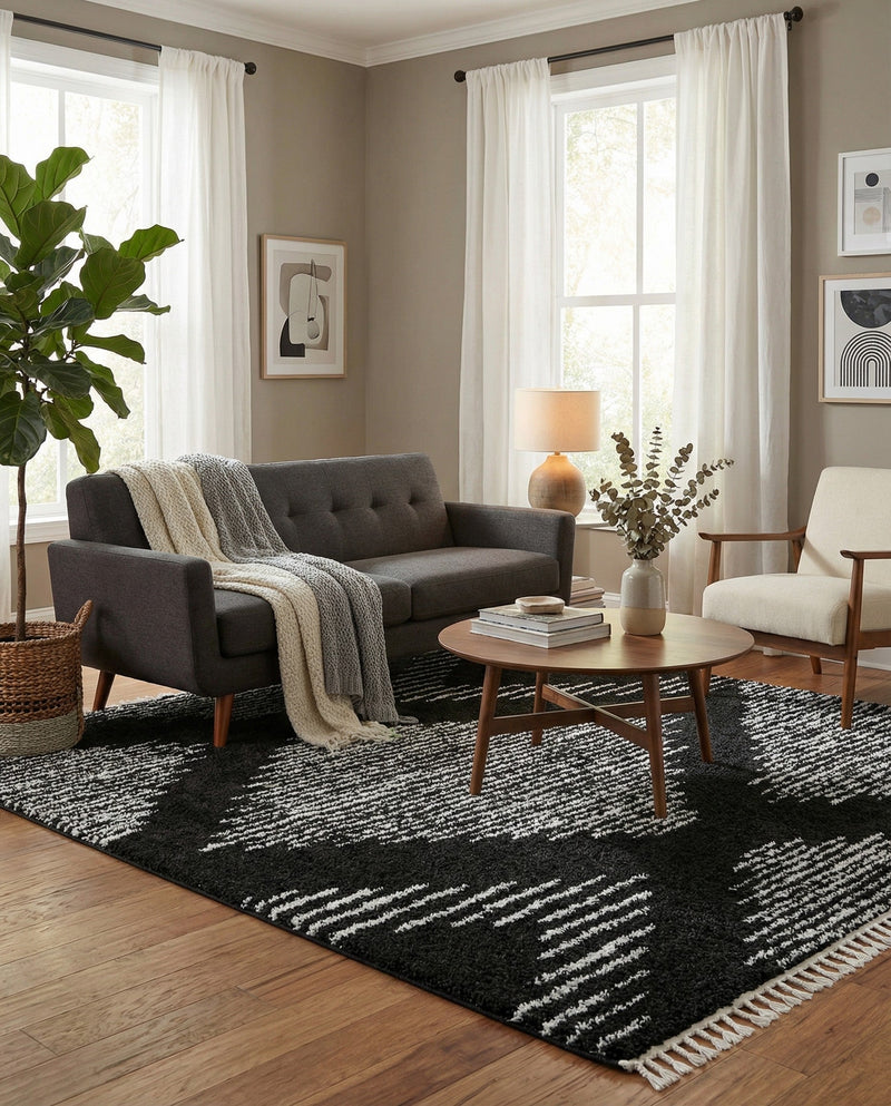 Tranquil Tides Shag Collection Area Rug -  Azure Rectangle Black and White  lifestyle 13