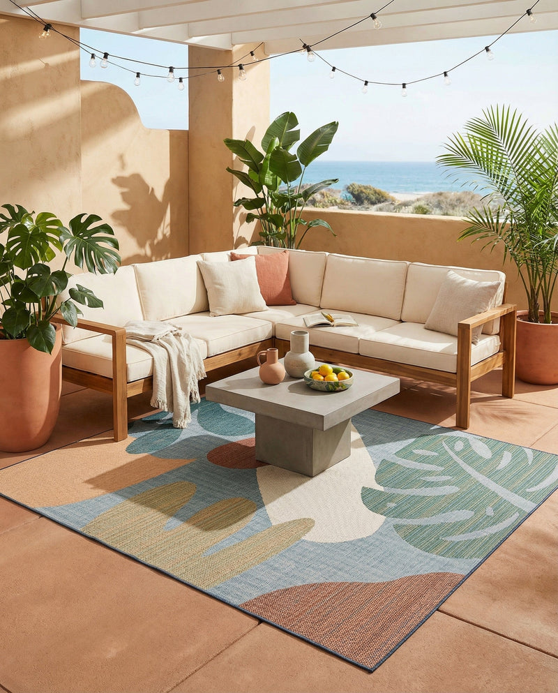 Coastal Terrace Collection Area Rug -  Boardwalk Square Blue  lifestyle 49