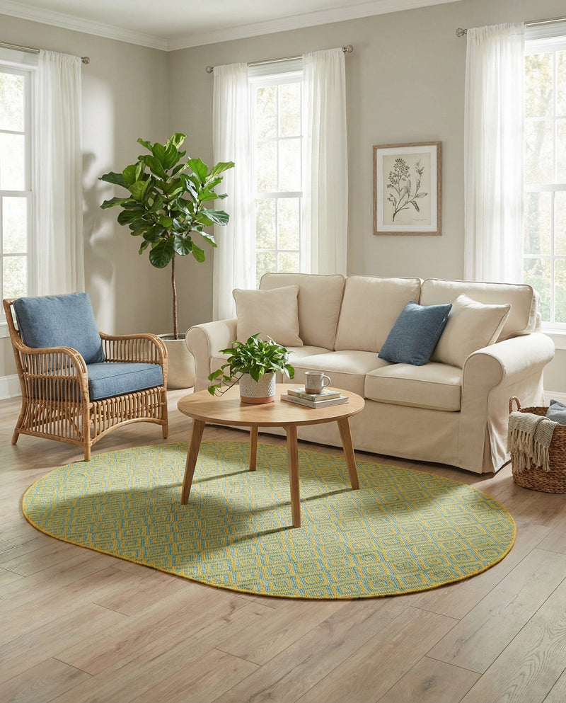 Urban Oasis Rugs Collection Area Rug -  Rooftop (Yellow and Aqua) Oval Yellow and Aqua  lifestyle 52