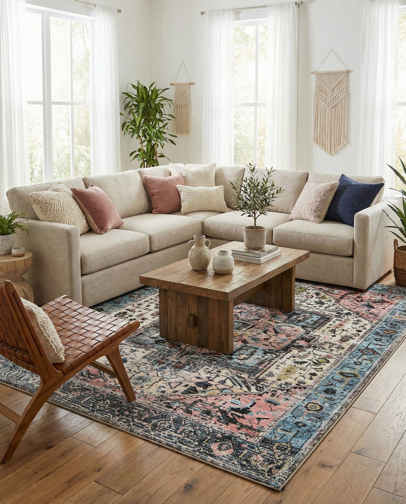 Casablanca Tapestry Collection Area Rug - Fes Rectangle Powder Blue  lifestyle 13