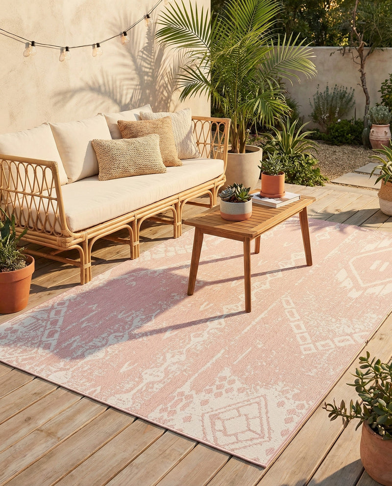 Desert Nomad Terrace Collection Area Rug - Sahara (Pink) Rectangle Pink  lifestyle 30