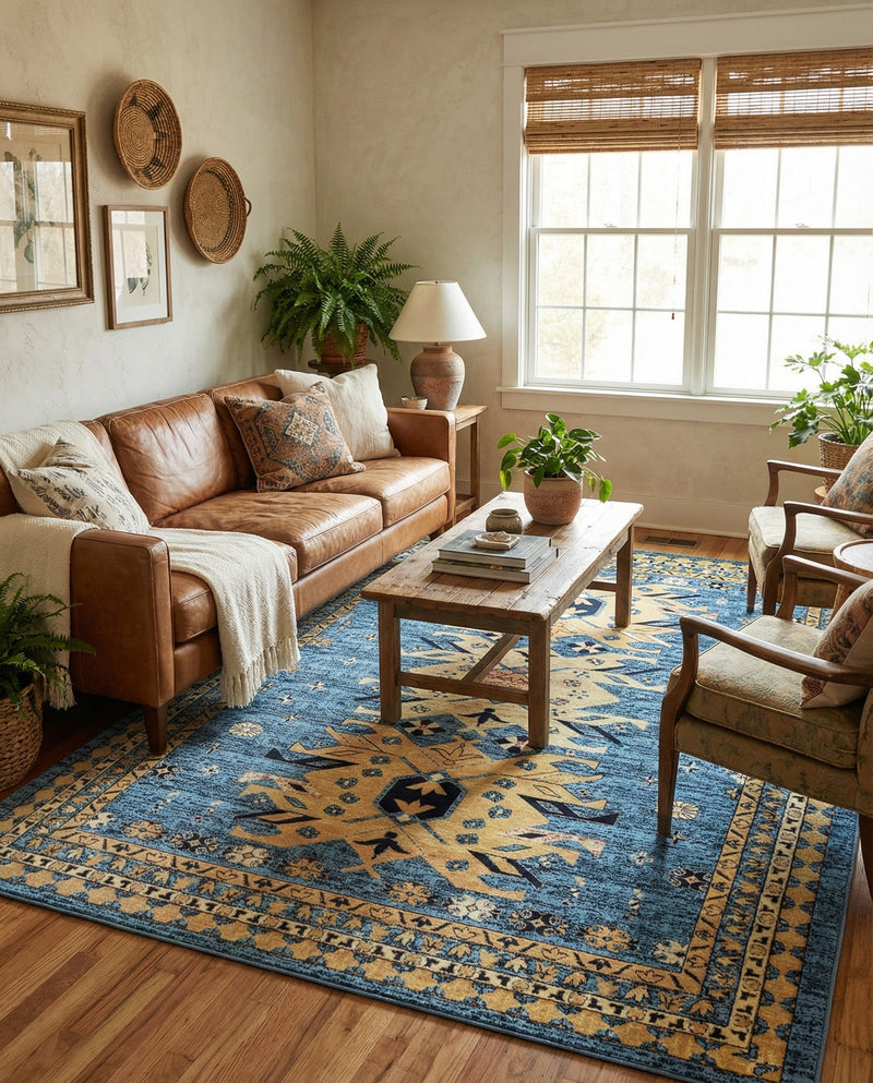 Tabriz Tapestries Collection Area Rug - Azerbaijan (Light Blue) Rectangle Light Blue  lifestyle 10