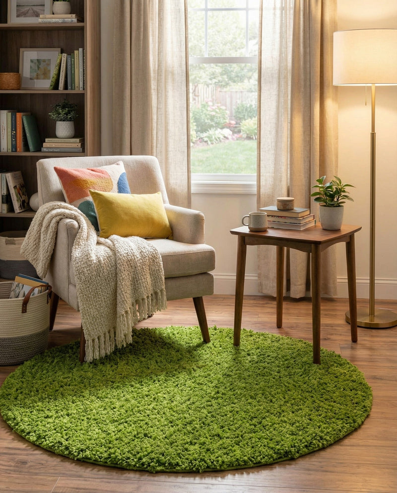 Plush Oasis Collection Area Rug - Serenity (Grass Green) Round Grass Green  lifestyle 45