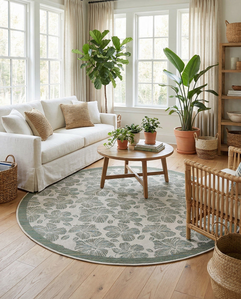 Coastal Terrace Collection Area Rug -  Marina Round Ivory and Beige  lifestyle 46