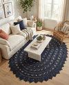 Woven Seaside Jute Collection Area Rug - Coastalhaven (Navy Blue) Oval Navy Blue  lifestyle 34