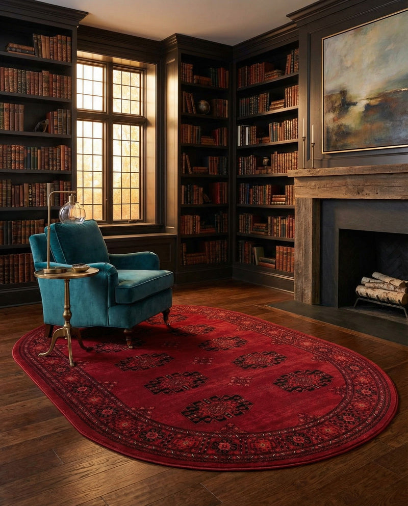 Samarkand Elegance Collection Area Rug -  Fergana Oval Red  lifestyle 66
