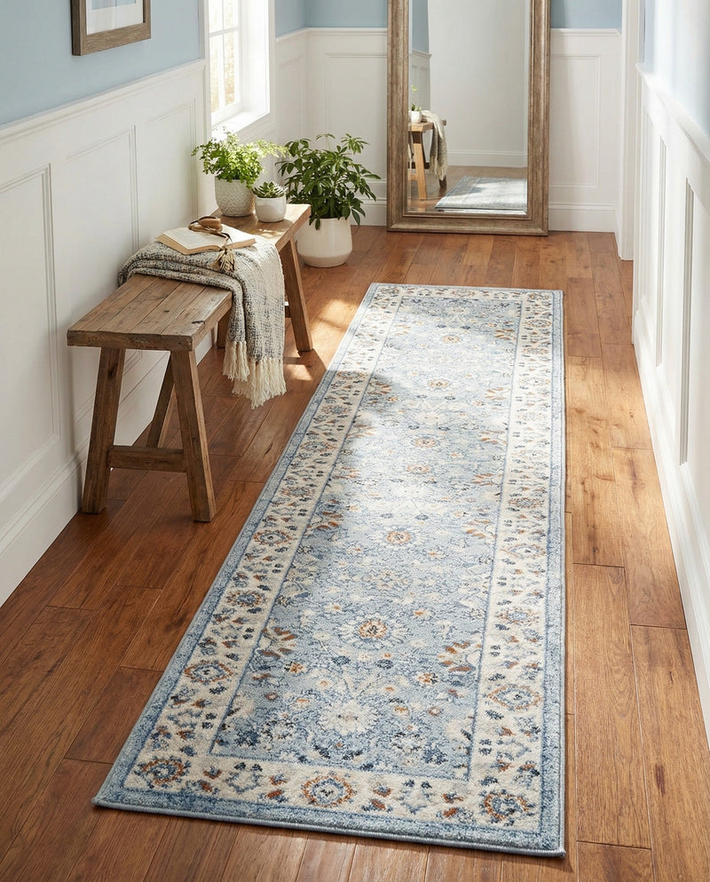 Savannah Elegance Collection Area Rug - Augusta (Aqua Blue) Runner Aqua Blue  lifestyle 77