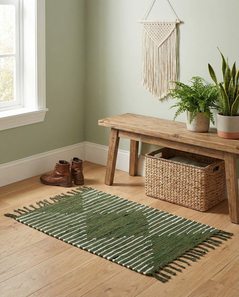 Thar Cotton Collection Area Rug - Jaisalmer (Green) Rectangle Green  lifestyle 13