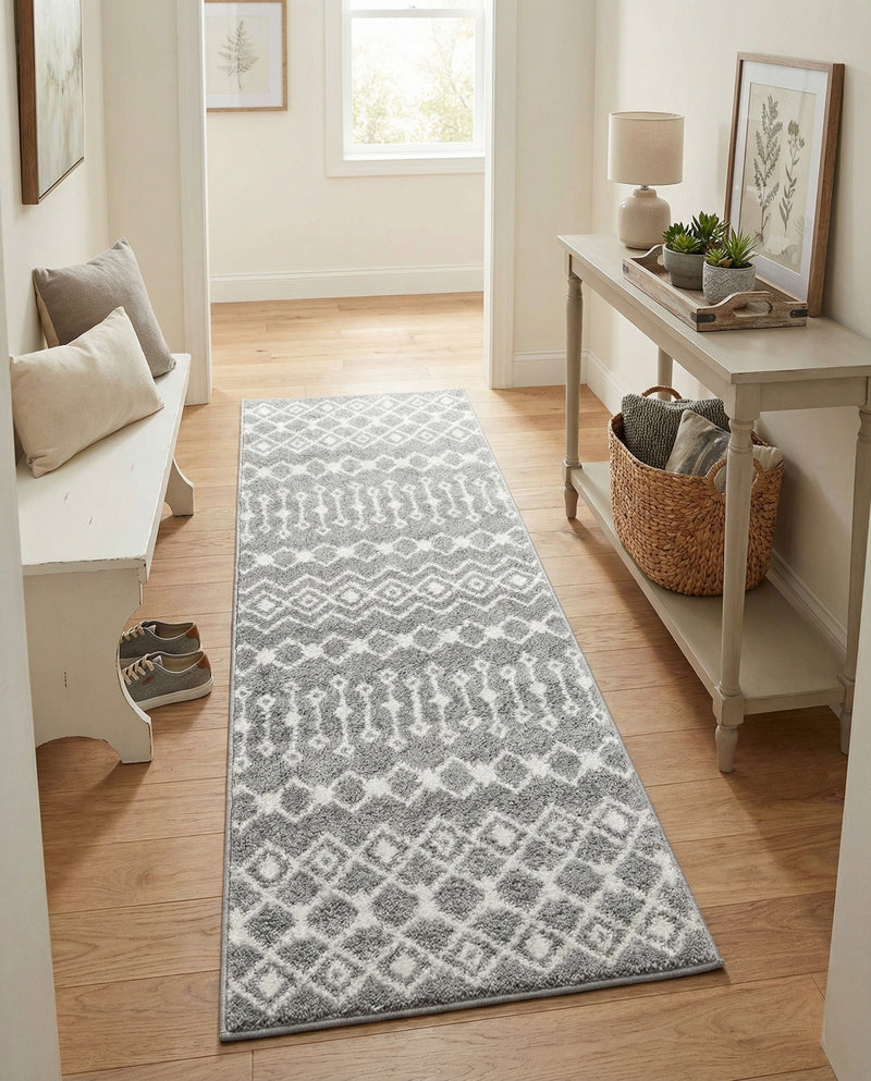 Mediterranean Lattice Collection Area Rug - Santorini (Gray) Runner Gray  lifestyle 48
