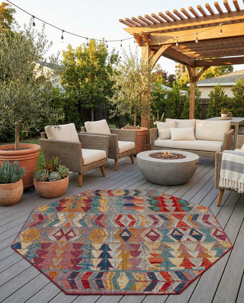 Urban Terrace Collection Area Rug -  Arcade Octagon Multi  lifestyle 54