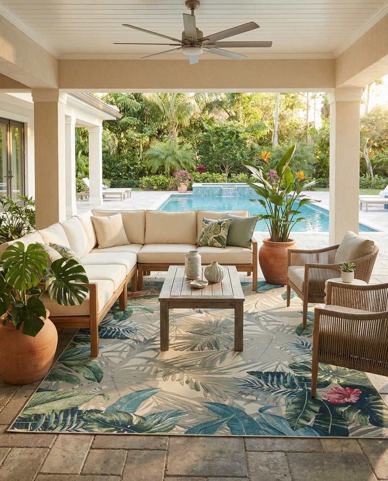 Seaside Blooms Collection Area Rug -  Paradise Rectangle Multi  lifestyle 59