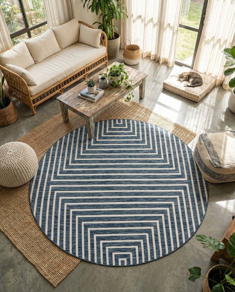 Urban Terrace Collection Area Rug -  Astoria (Blue) Round Blue  lifestyle 27