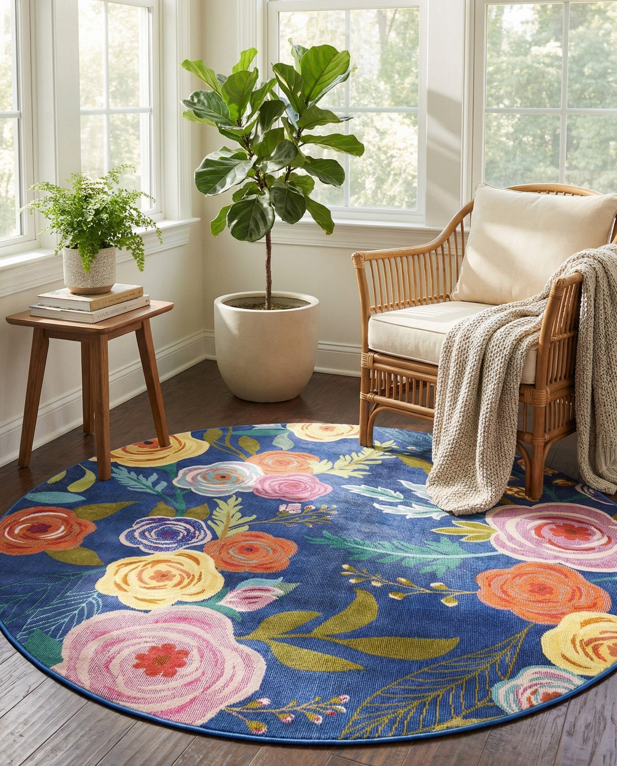 Meadow Breeze Collection Area Rug -  Petal Round Blue  lifestyle 205