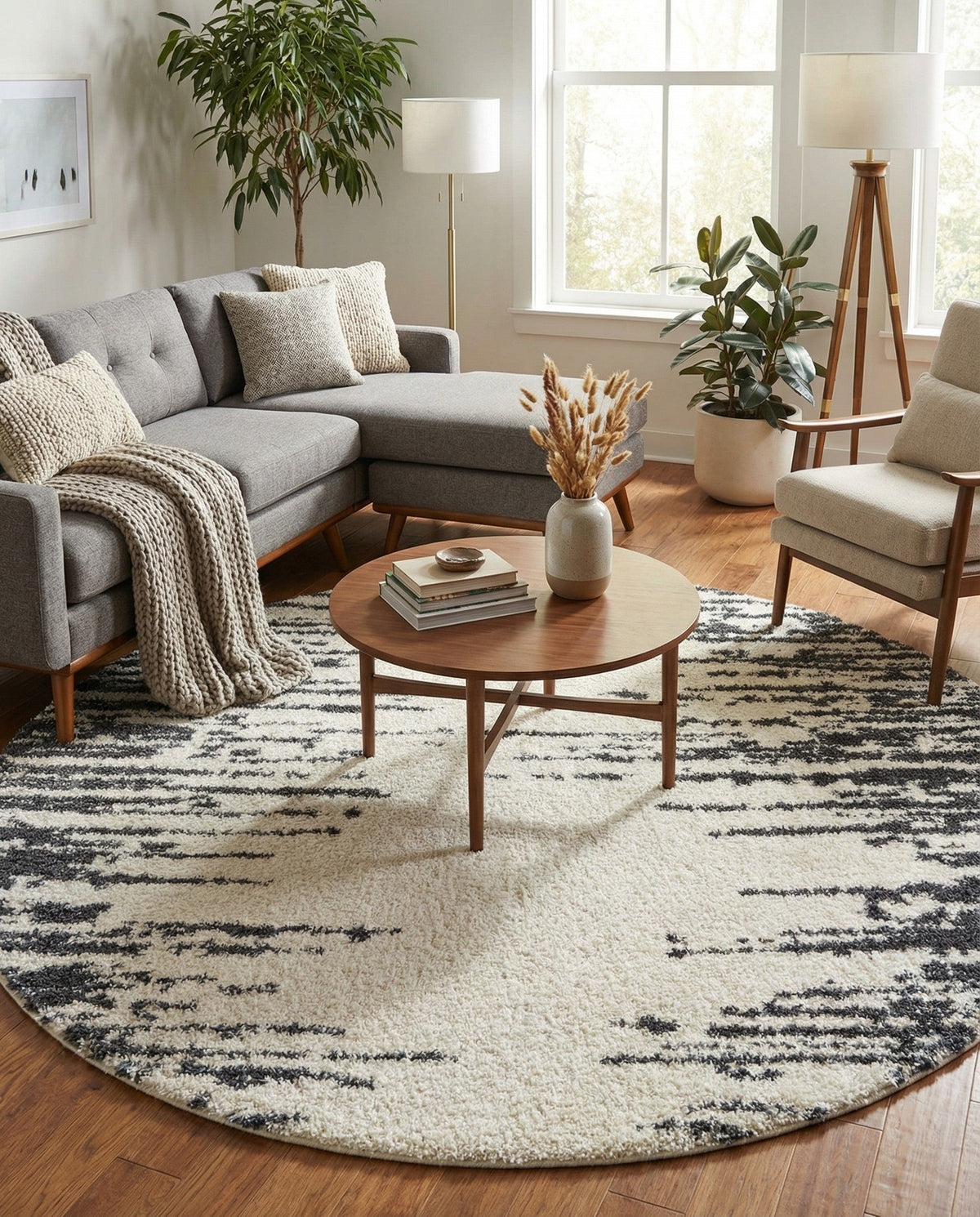 Tranquil Tides Shag Collection Area Rug - Marina Round White  lifestyle 102