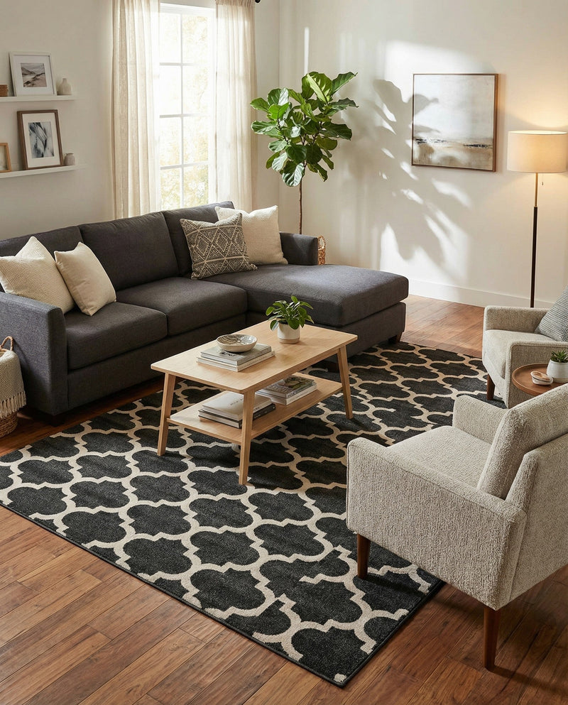 Lattice Gardens Collection Area Rug -  Bloomfield (Black) Rectangle Black  lifestyle 7