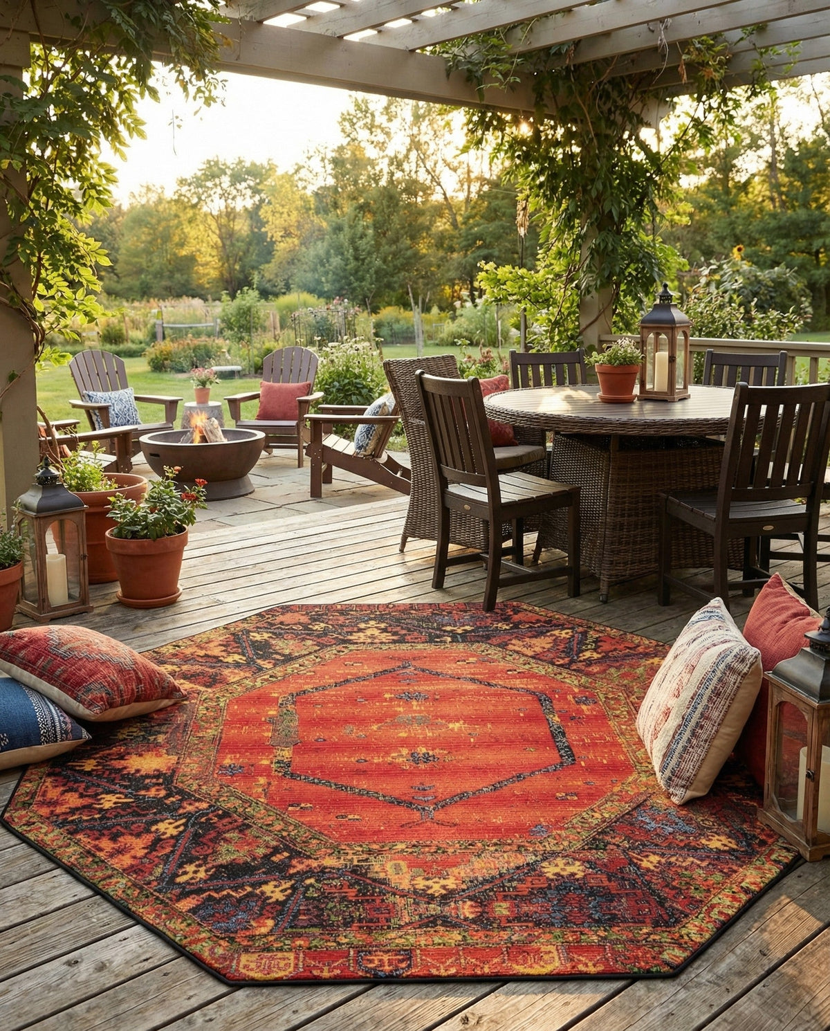 Safari Escape Rugs Collection Area Rug - Serengeti Octagon Multi  lifestyle 100