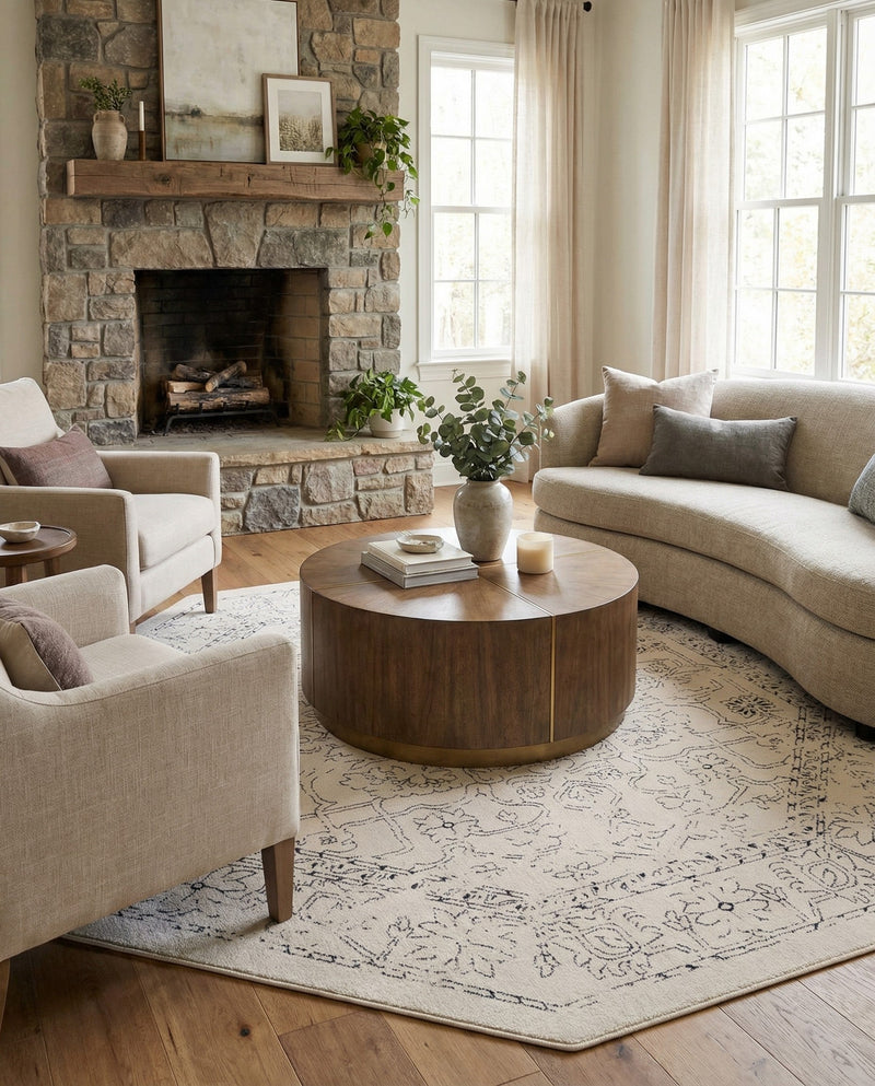 Savannah Soiree Collection Area Rug -  Everglade (White) Octagon White  lifestyle 64