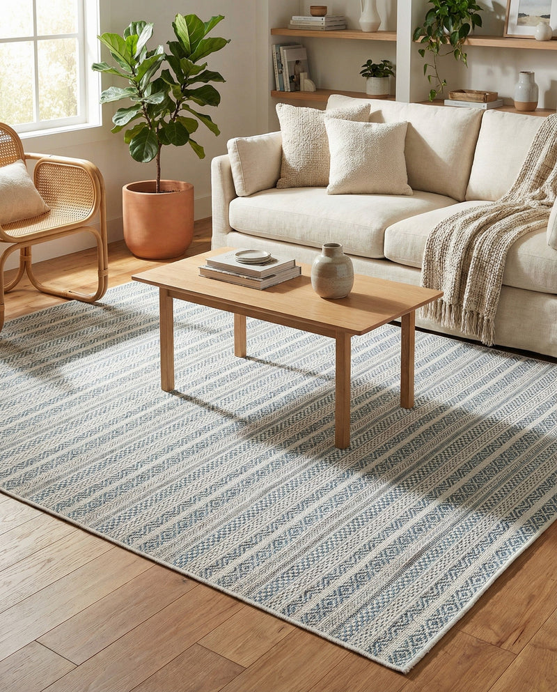 Seaside Stripes Collection Area Rug -  Boardwalk (Teal) Rectangle Teal  lifestyle 3