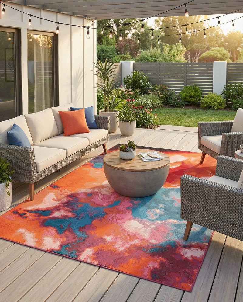 Urban Terrace Collection Area Rug -  Patio Rectangle Gray and Pink  lifestyle 15
