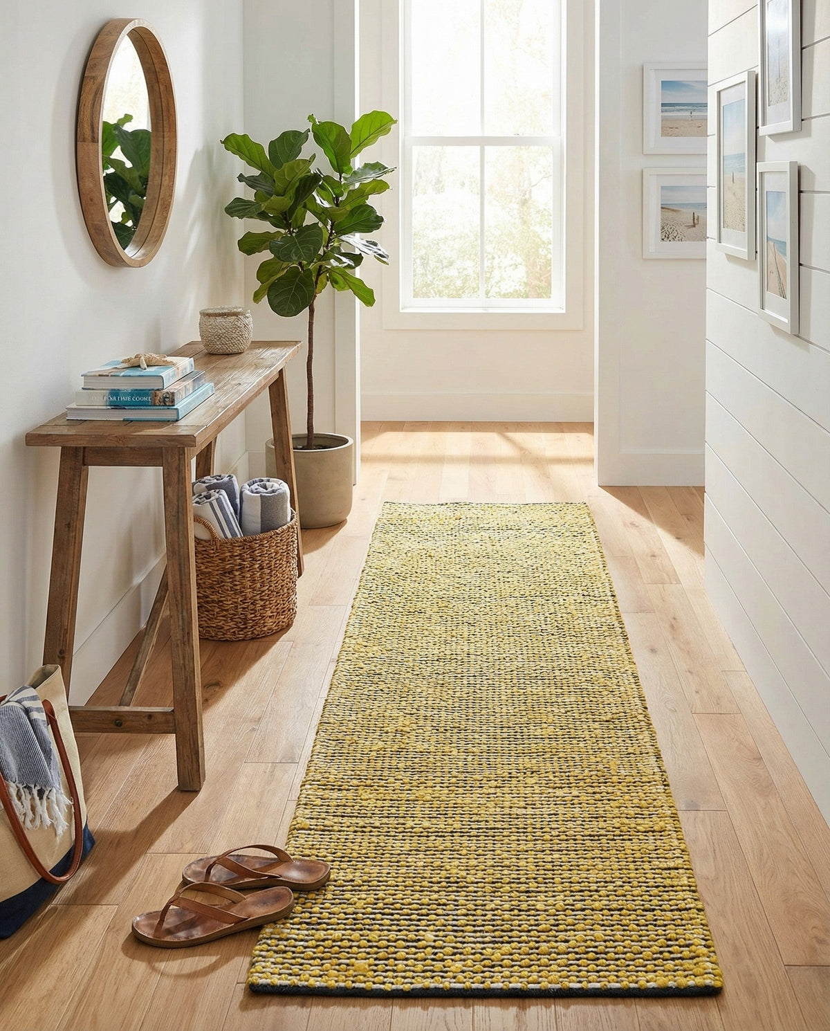 Coastal Haven Striped Jute Collection Area Rug - Marina Runner Yellow and Navy  lifestyle 99
