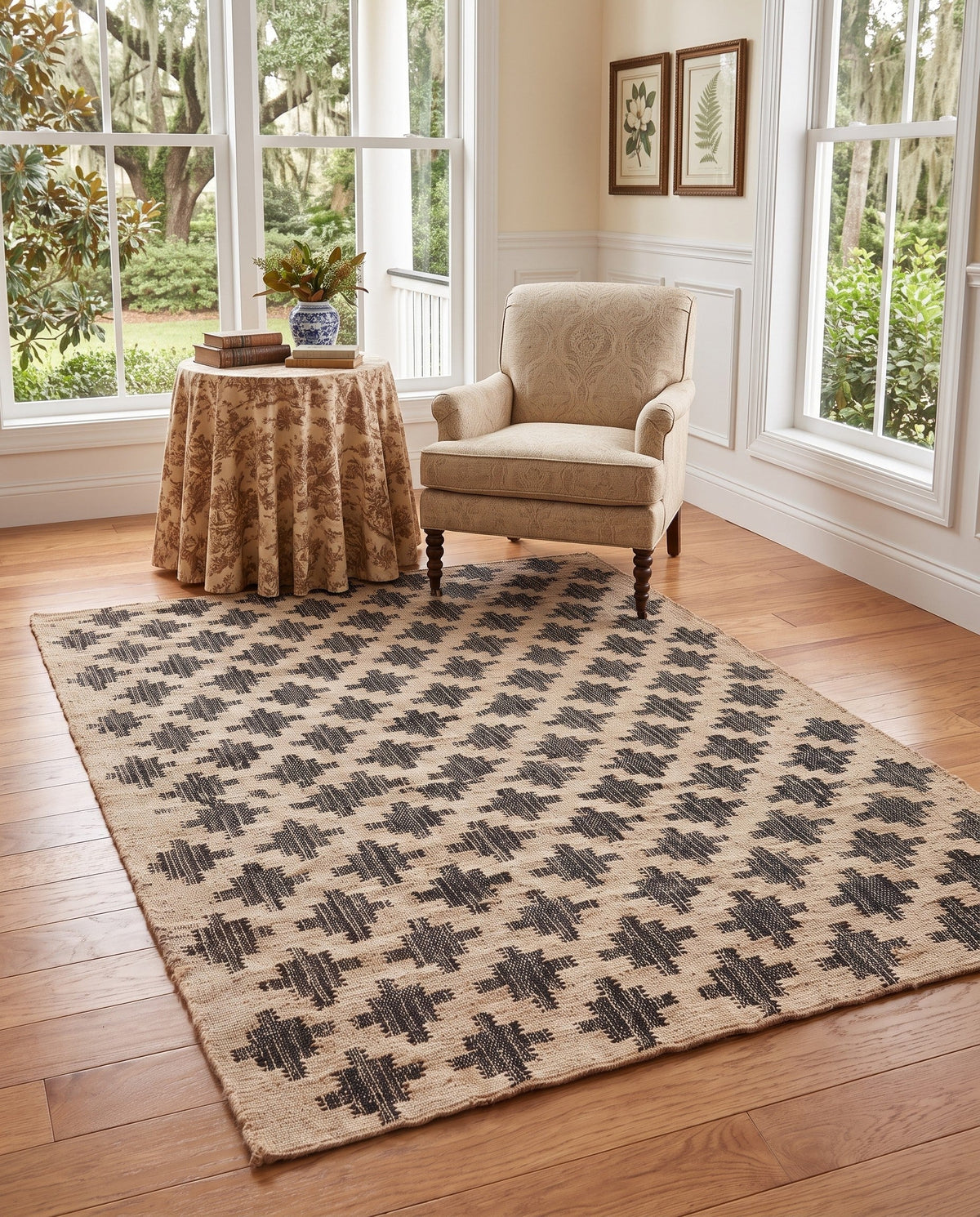 Benares Handwoven Jute Collection Area Rug -  Bodhi Rectangle Beige and Black  lifestyle 26