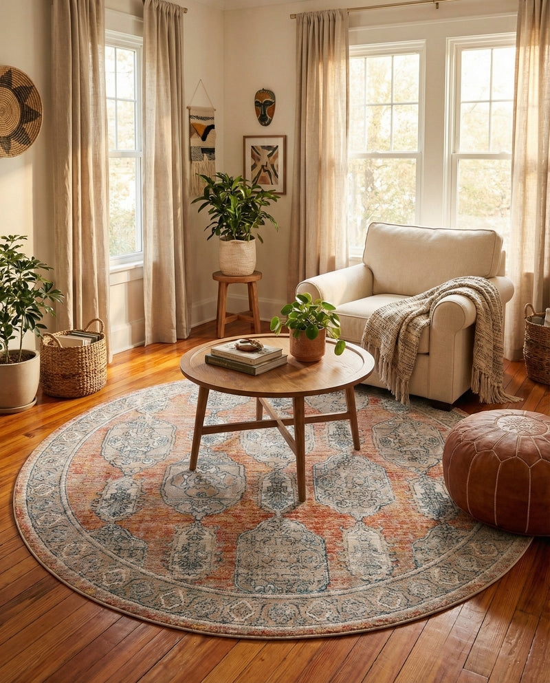 Seville Stripes Collection Area Rug -  Granada (Brick Red) Round Brick Red  lifestyle 57