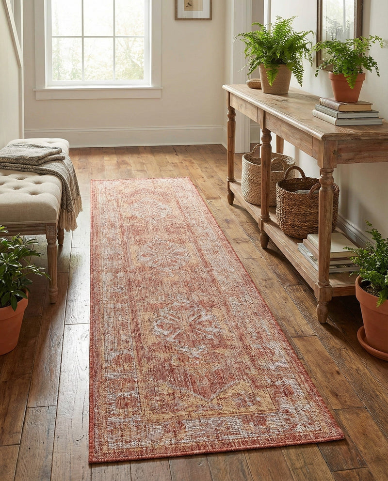 Patio Heritage Collection Area Rug -  Augusta (Rust Red) Runner Rust Red  lifestyle 68