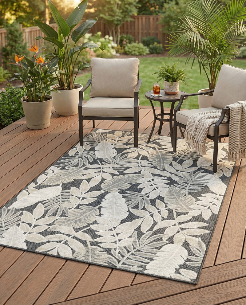 Seaside Blooms Collection Area Rug -  Serene Rectangle Black  lifestyle 38
