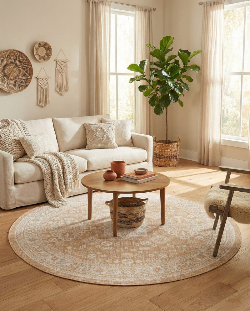 Tribal Terrace Treasures Collection Area Rug -  Incan Isle (Natural) Round Natural  lifestyle 86