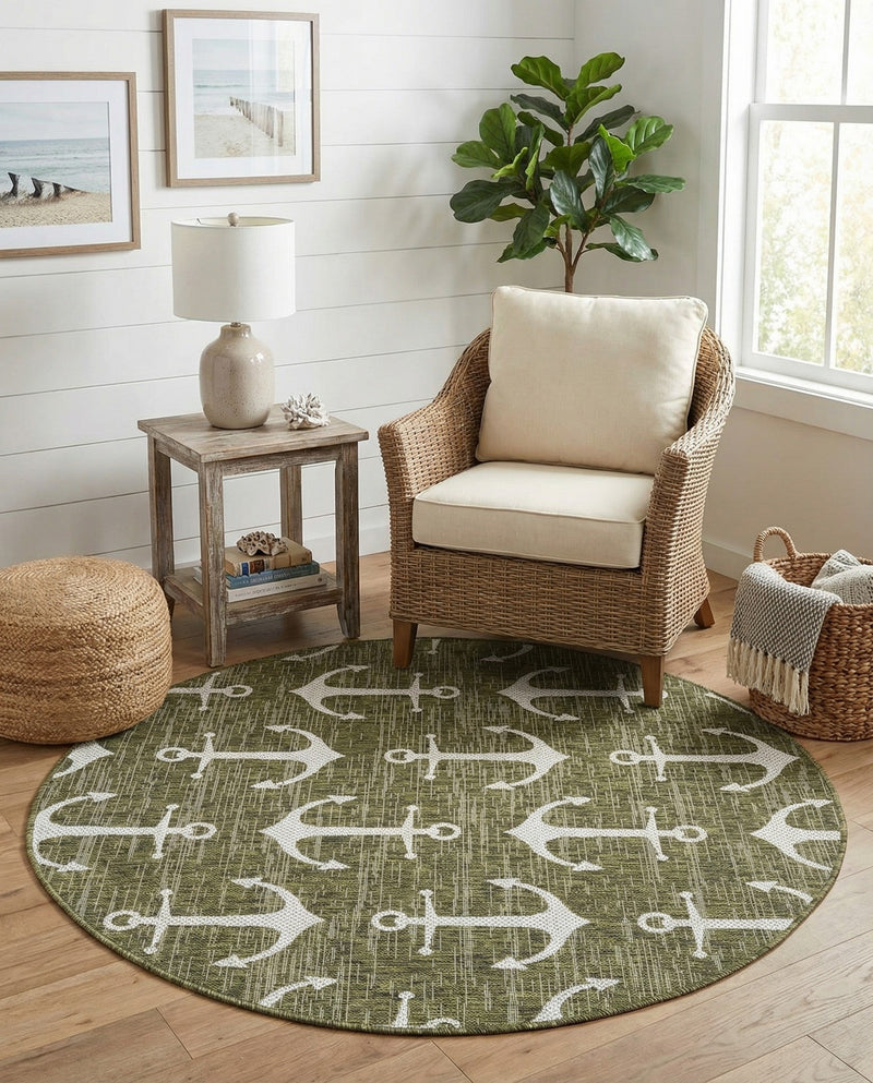Seaside Haven Rugs Collection Area Rug - Sapphire (Green) Round Green  lifestyle 57