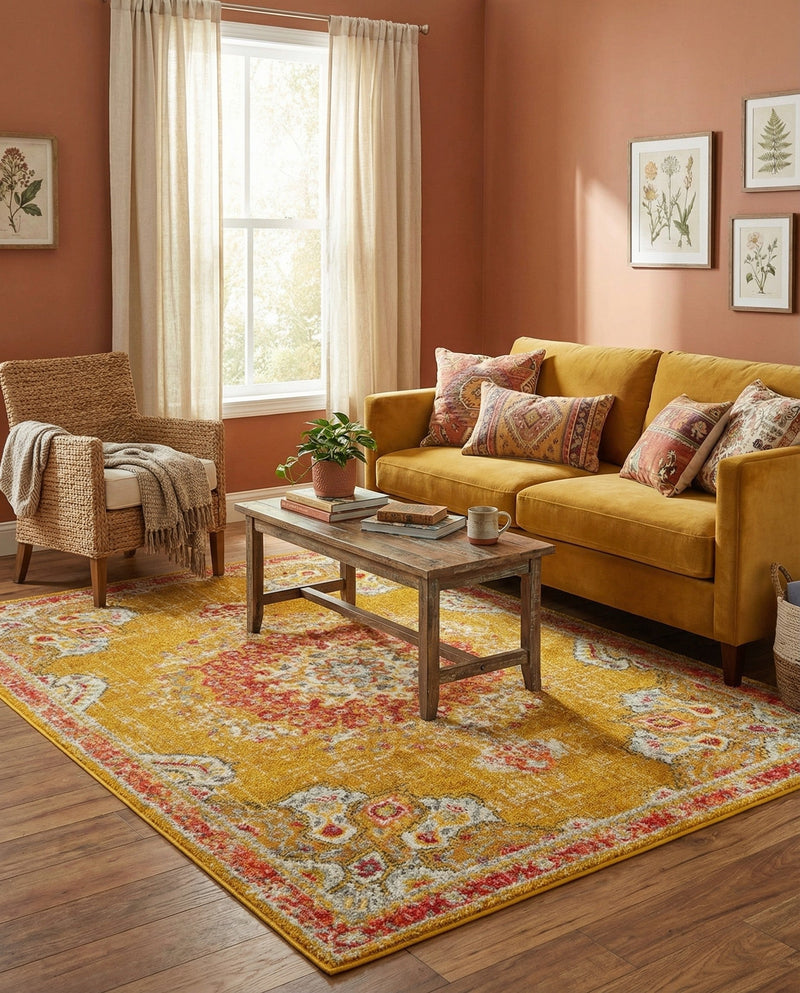 Brighton Terrace Collection Area Rug - Hove (Gold) Rectangle Gold  lifestyle 32