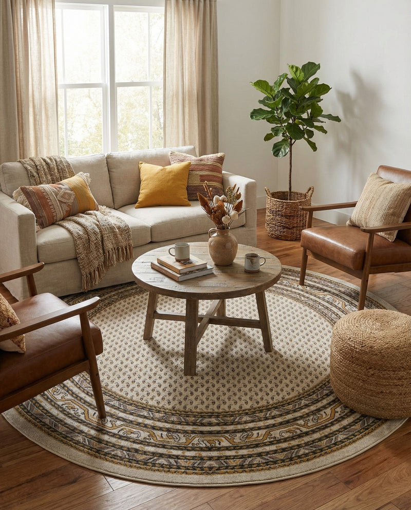 Soho Elegance Collection Area Rug -  Mercer (Beige) Round Beige  lifestyle 43