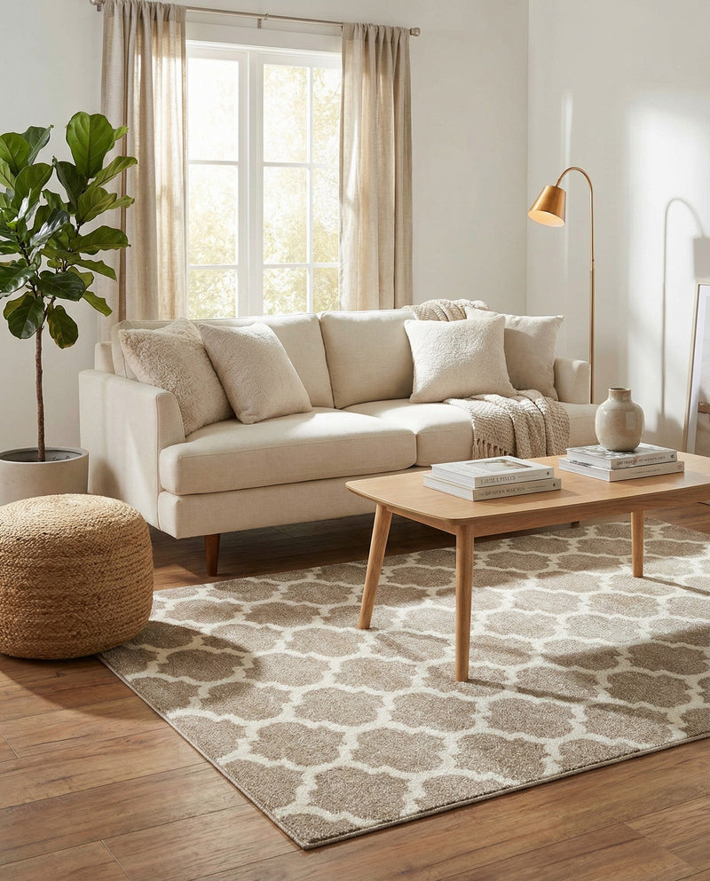 Lattice Gardens Collection Area Rug -  Bloomfield (Light Brown) Rectangle Light Brown  lifestyle 16