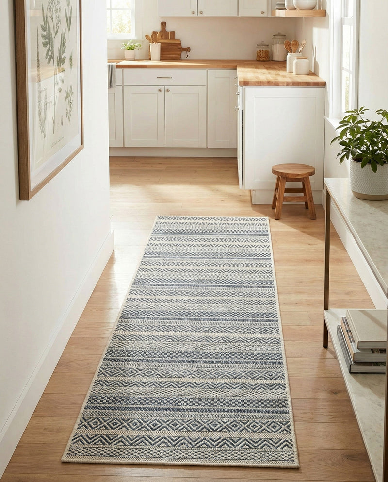 Seaside Stripes Collection Area Rug -  Boardwalk (Light Blue) Runner Light Blue  lifestyle 74