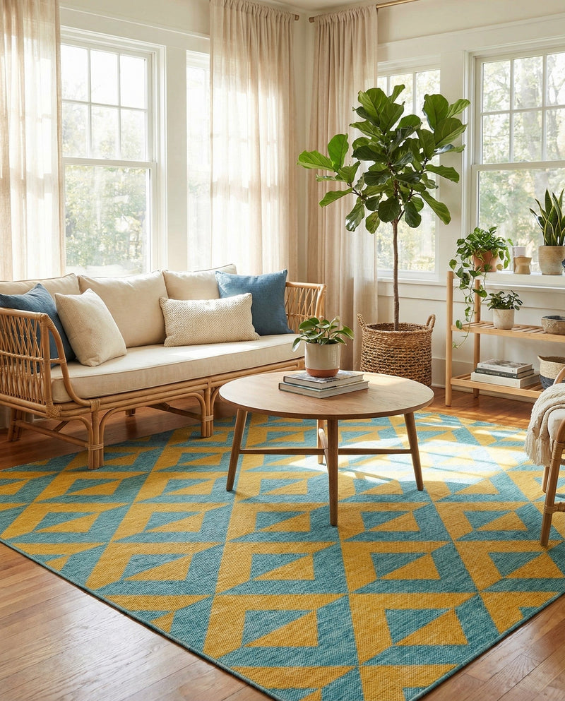 Urban Oasis Rugs Collection Area Rug -  Highrise (Yellow and Aqua) Square Yellow and Aqua  lifestyle 40